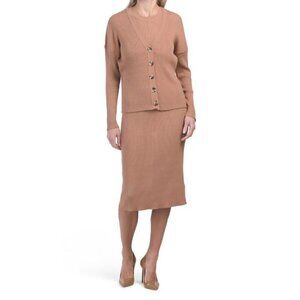 New - RACHEL ZOE Ribbed Cardigan And Dress Set Cocoa | M